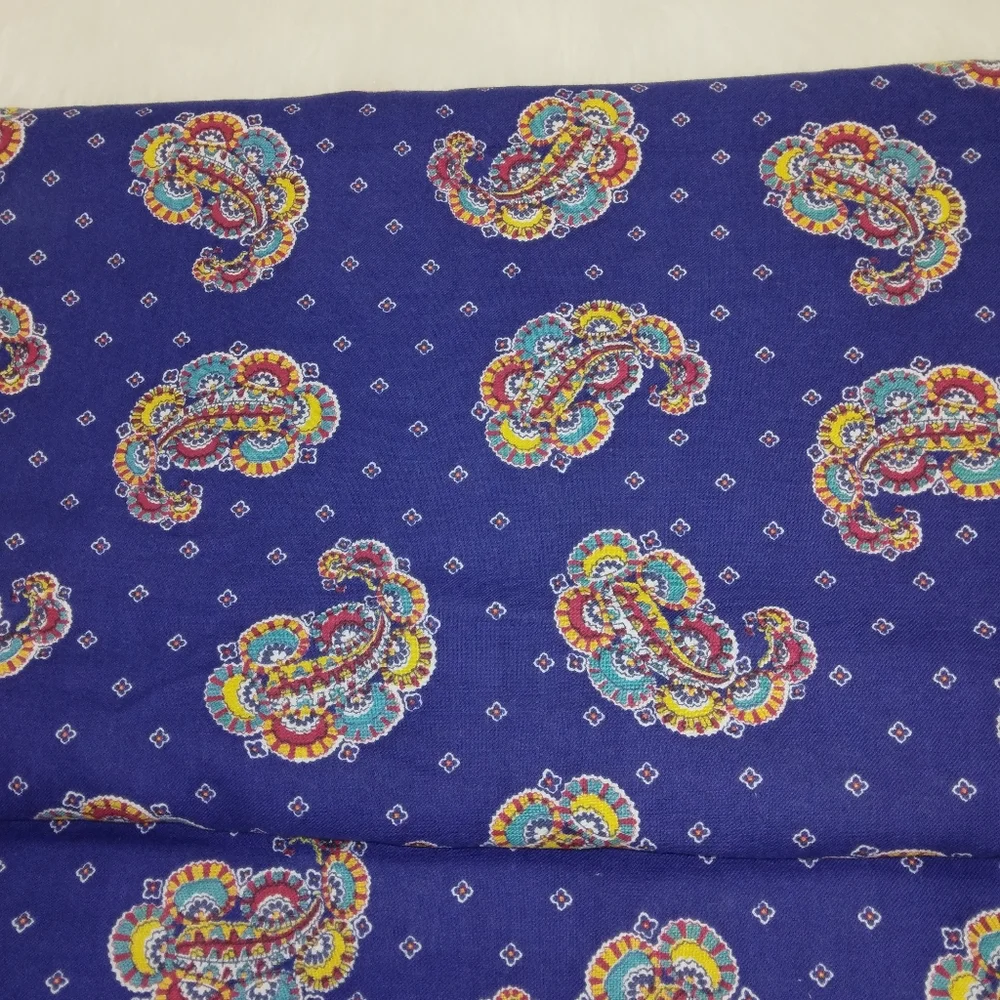 FABRIC 4 yards elaborate paisley on blue. Quarter for scale. Nice hand